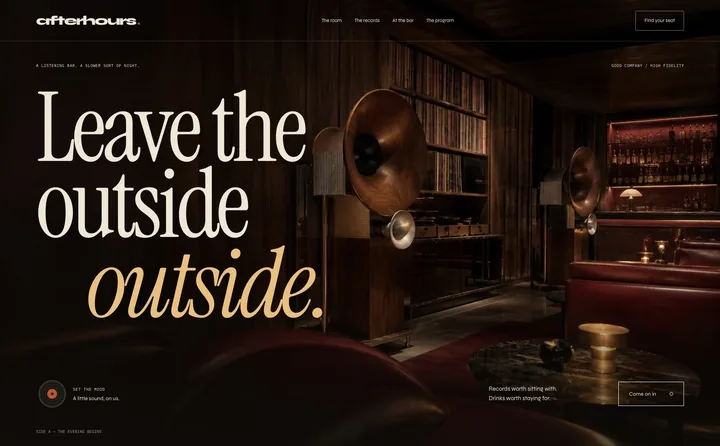AFTERHOURS concept website homepage