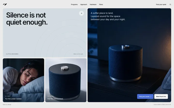Hush concept website homepage