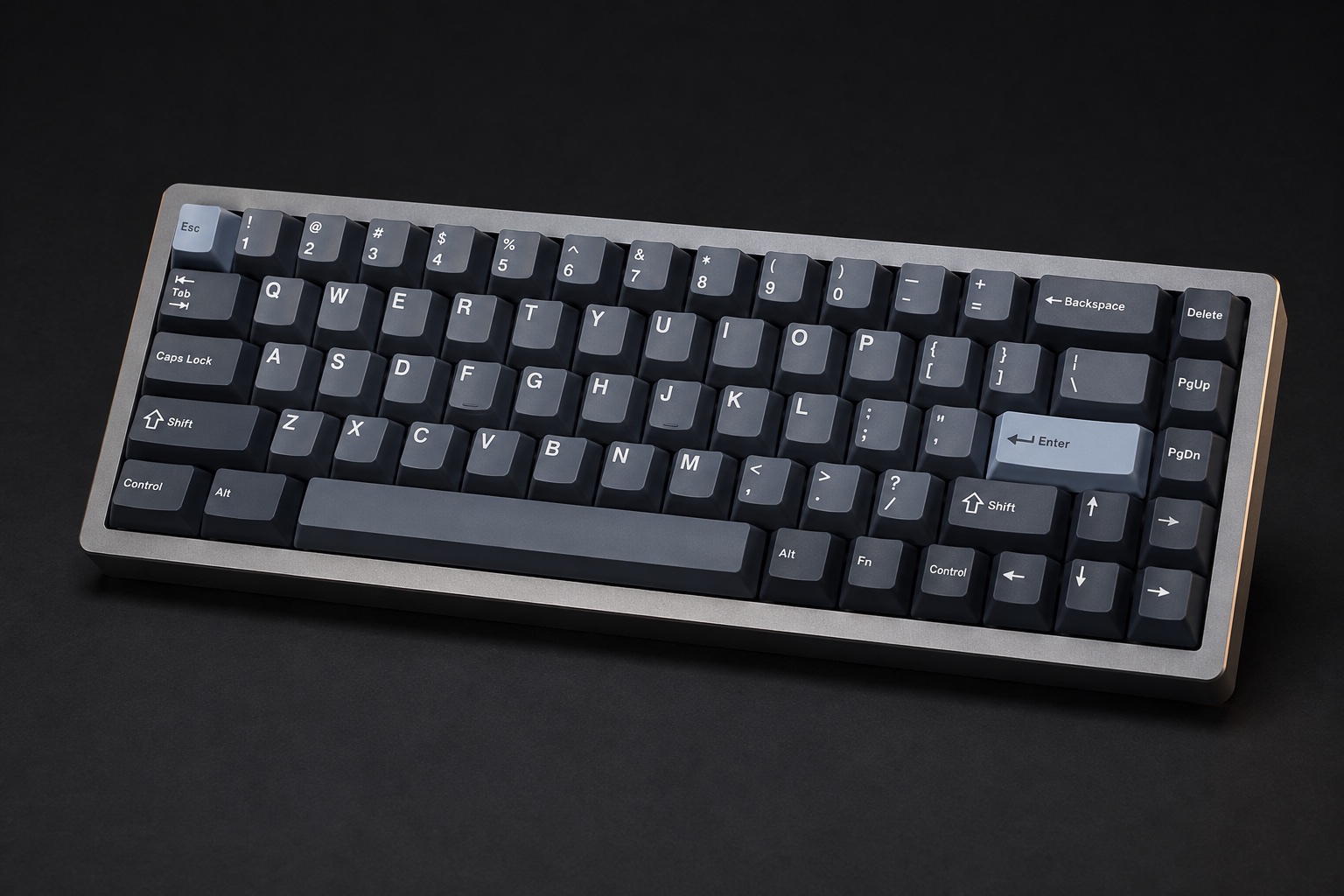 Field Slate compact aluminium keyboard with desaturated blue-grey keycaps and pale blue accents.