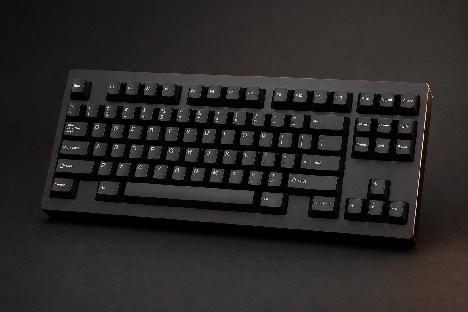 Nightshift tenkeyless keyboard in matte black aluminium with graphite keys and subtle grey legends.